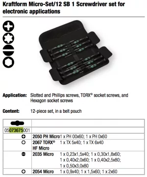 Wera 073675 Micro Screwdriver Set 12 pieces.